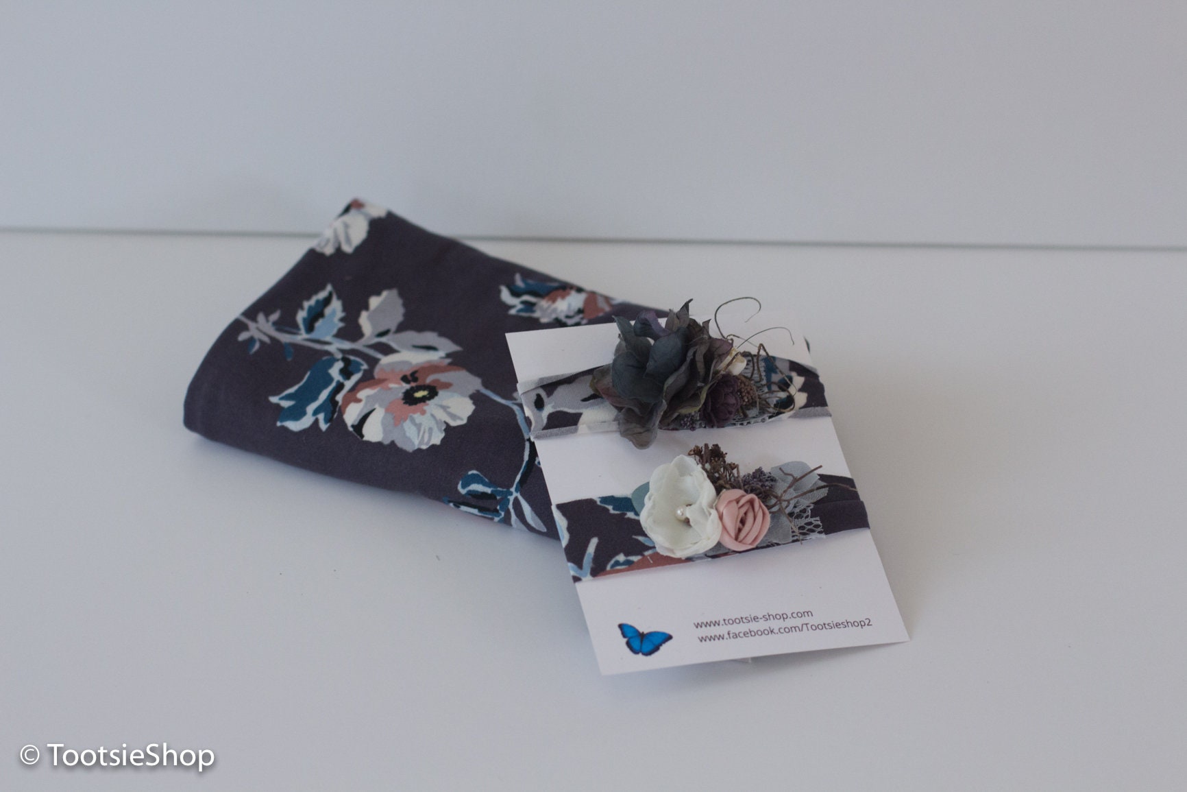 Deep Dusty Plum Neugeborenen Fotografie Requisiten Set, Neugeborene Blumen Jersey Stretch Strick Wrap Und Raffhalter Set von TootsieShop