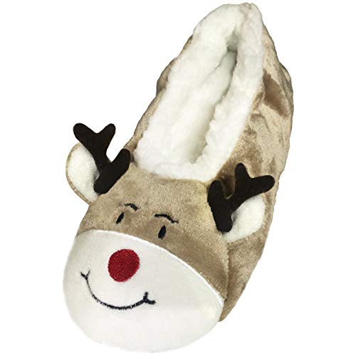 TOOTSIES Damen Mädchen Rot Neuheit Festlich Weihnachtsmann Rudolph Rentier Weihnachten Hausschuhe mit Fell-Fleece-Futter von TOOTSIES