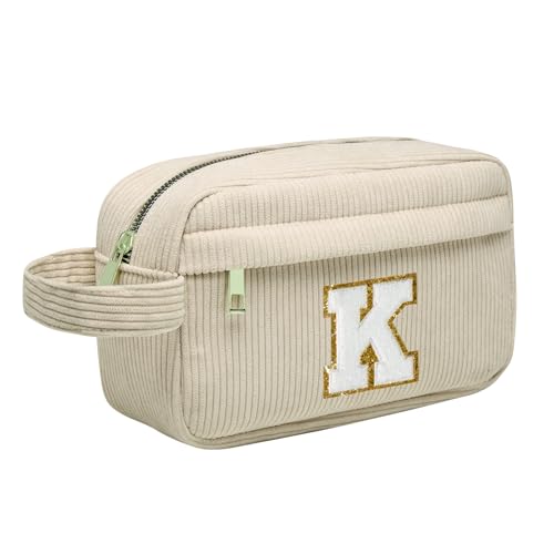 Personalisierte Initialen Große Make-up-Tasche, Schminktasche Damen, Reise Cord Kosmetiktasche, Geburtstagsgeschenke für Frauen und Mutter, Geschenke für Freundinnen, Braut und Brautjungfern Beige, K Personalisierte Initialen Große Make-up-Tasche, Schminktasche Damen, Reise Cord Kosmetiktasche, Geburtstagsgeschenke für Frauen und Mutter, Geschenke für Freundinnen, Braut und Brautjungfern Beige, K von Toozen