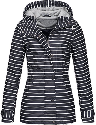 Top Fuel Fashion Damen gestreifte Regenjacke Anny wasserabweisender Kapuzenparka Navy/Offwhite XL von Top Fuel Fashion