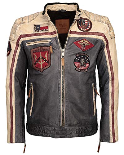 Top Gun Herren Lederjacke Mit Stickereien Tg-1005 Navy/Offwhite/Bordeaux,XL von Top Gun