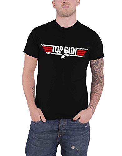 Top Gun Herren T-Shirt mit Distressed Logo, Marineblau, Regular, Schwarz , XL von Difuzed