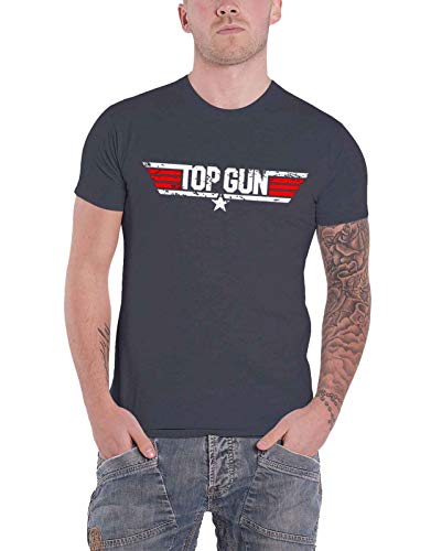 Top Gun Herren T-Shirt mit Distressed Logo, Marineblau, Regular, dunkelgrau, XL von Difuzed