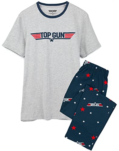Top Gun Mens Pyjamas Erwachsene Fighter Movie Logo T-Shirt Hosen PJS Set von Top Gun