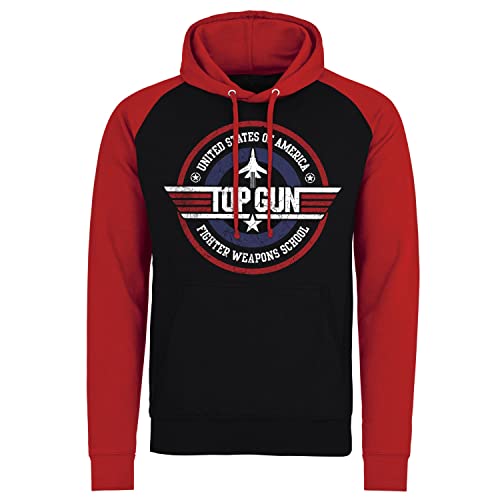 Top Gun Offizielles Lizenzprodukt Fighter Weapons School Baseball Kapuzenpullover (Schwarz-Rot), Large von Top Gun