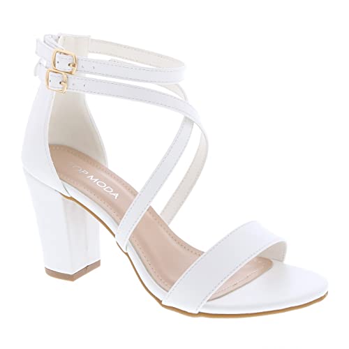 Over the Toe Cross Strap Block Heel Open Toe Dress Sandal, Weiss/opulenter Garten, 38 EU Over the Toe Cross Strap Block Heel Open Toe Dress Sandal, Weiss/opulenter Garten, 38 EU von Top Moda