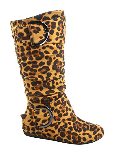 TOP Moda Bank-81 Damen Mode Runde Zehen Flache Ferse Reißverschluss Schnalle Slouchy Mid Wade Stiefel Schuhe, (leopard), 38.5 EU von Top Moda