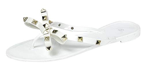 TOP Moda Damen-Flip-Flops mit Nieten und Schleife, Weiss/opulenter Garten, 36 EU von Top Moda