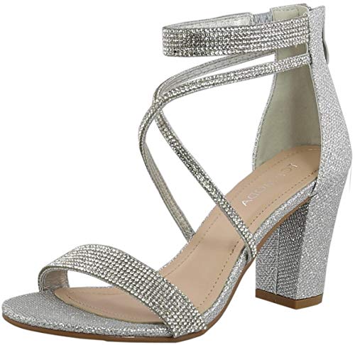 TOP Moda Damen Formal Strass High Heel Sandale Knöchelriemen, Silber-1, 38 EU von Top Moda