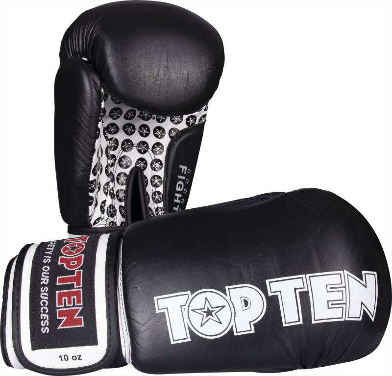 Top Ten Boxhandschuhe Fight Wettkampf Box-Handschuhe WAKO Approved Kickboxen Rindsleder 10UZ (Paar, Paar), Neuauflage, 100 % Rindsleder, 10 Unzen, WAKO Zulassung von Top Ten