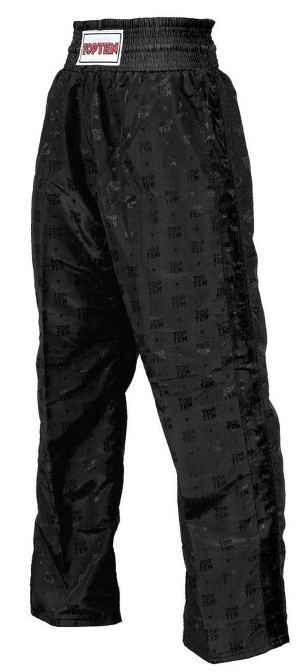 Top Ten Sporthose Classic Kickboxhose lang Hose Pant Kickboxen Kampfsport Budoland (eingewebte Stoffstruktur, 1 Stück) Kampfsporthose Kinder und Erwachsene von Top Ten