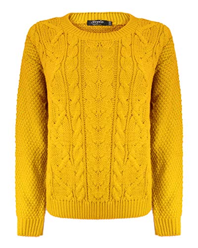 TOP VENDOR Damen Strickpullover mit Zopfmuster, lange Ärmel, Übergröße, 36-42, senffarben, S-M von TOP VENDOR