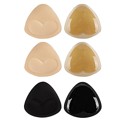 TopBine 3 Paar BH Pads Selbstklebende Einsätze Abnehmbare Push Up Brustvergrößerer für Bikini, Tri-Winkel Form, Schwarz und Beige (2 Beige 1 Schwarz L) von TopBine