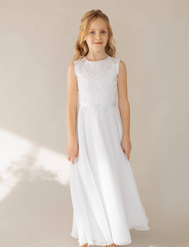 Kommunionkleid "Frieda", Kommunionskleid Mit Blütenspitze Und Chiffonrock, Schlichtes Kommunionkleid, Farbe Weiß von TopDressWedding