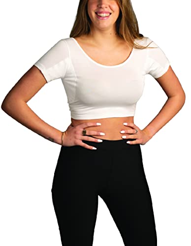 TopDry Damen Unterhemden – Sweatproof Shirts Damen mit Achselschweißpads – Weiß, Weiss/opulenter Garten, Medium von TopDry