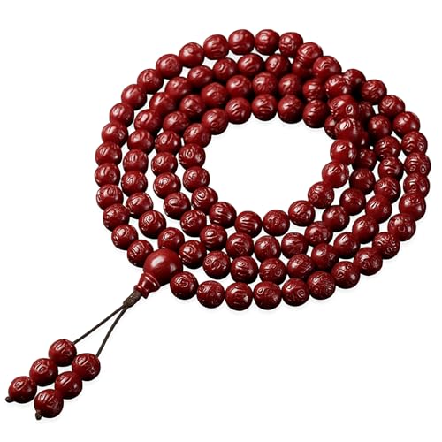 TopHomer 108 Zinnober Perlen Armband - Buddhistische Gebetsperlen Halskette, Feng Shui Armreif in 6 mm, Chinesische Edelstein Accessoire für Meditation & Damen/Herren von TopHomer