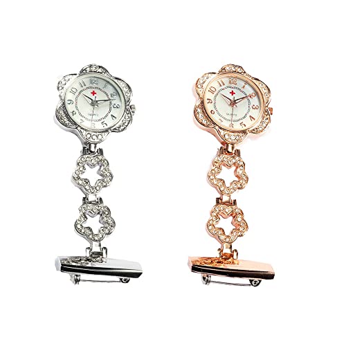 TopHomer Krankenschwester Taschenuhr Arzt Taschenuhr Tragbare Hängeuhr Ansteckbrosche Taschenuhr Blumenförmige Uhr Damen Herren Outdoor Uhren Geschenk(Roségold+Silber) von TopHomer