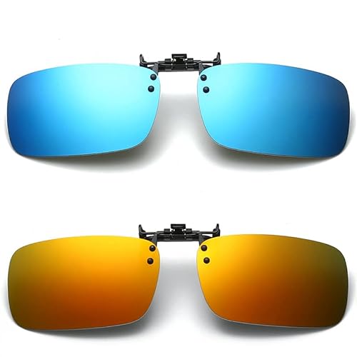 TopHomer Polarisierte Clip-On-Sonnenbrille, UV400-Klappsonnenbrille, polarisierte Linsen, Clip, Tag-Nachtsicht, passt über Blendschutz für Männer und Frauen, Fahren, Angeln, Outdoor, Blau + Orange von TopHomer