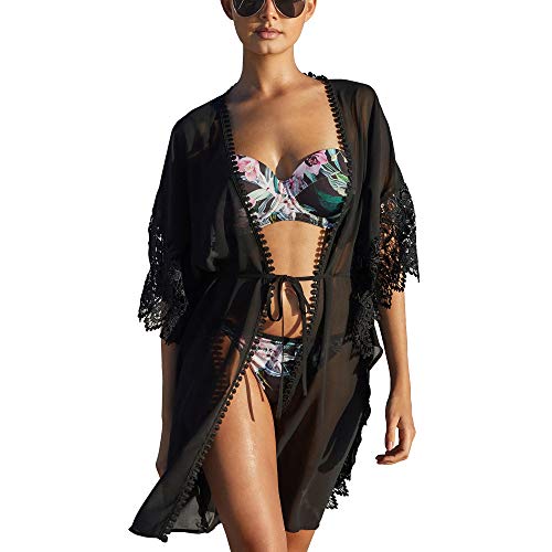 TopHonor Überwurf für Bikini, Damen-Cardigan für den Strand, für Badeanzug, Bikini, Bademantel, offener Kimono in Einheitsgröße - Schwarz - Einheitsgröße von TopHonor