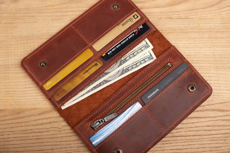 Leder Portemonnaie, Gravur Geldbörse, Lange Minimal Geldbörse von TopLeather