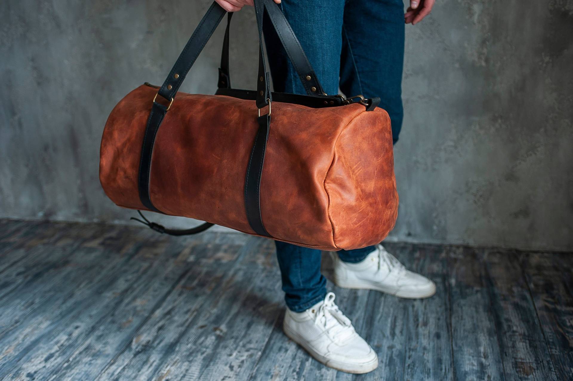 Personalisierte Herren Reisetasche, Vollkorn Leder Duffel Tasche, Monogrammed Duffle Bag, Weekend Gepäcktasche, Tragetasche von TopLeather