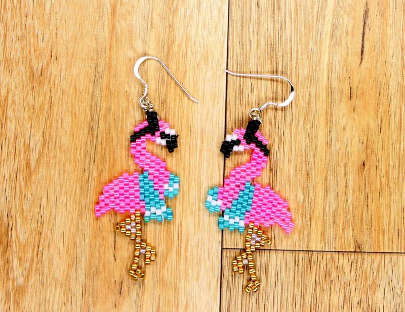 Miyuki Pink Flamingo Ohrringe Sterling Silber Ohrhaken, Sommer Schmuck von TopNotchShopCo