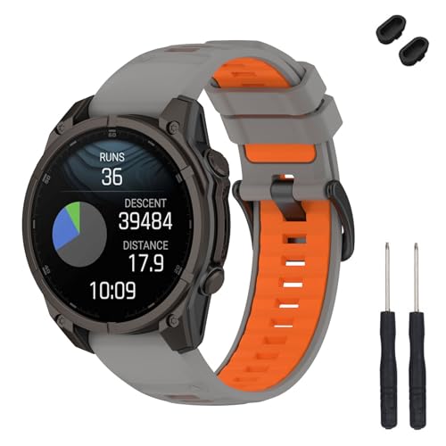 TopPerfekt 20mm Uhrenarmband Kompatibel mit Garmin Fenix 8 43mm, Weiches Silikon Ersatzarmband für Descent Mk3/Mk3i 43mm/Fenix 7S/6S/5S/Instinct 2S Smart Watch für Frauen Männer (Grau/Orange) von TopPerfekt
