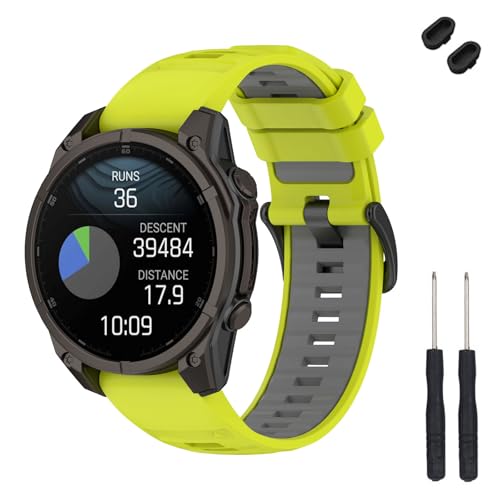 TopPerfekt 20mm Uhrenarmband Kompatibel mit Garmin Fenix 8 43mm, Weiches Silikon Ersatzarmband für Descent Mk3/Mk3i 43mm/Fenix 7S/6S/5S/Instinct 2S Smart Watch für Frauen Männer (Limette/Grau) von TopPerfekt