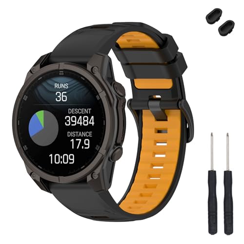 TopPerfekt 20mm Uhrenarmband Kompatibel mit Garmin Fenix 8 43mm, Weiches Silikon Ersatzarmband für Descent Mk3/Mk3i 43mm/Fenix 7S/6S/5S/Instinct 2S Smart Watch für Frauen Männer (Schwarz/Orange) von TopPerfekt