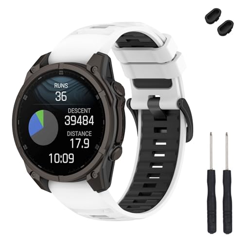 TopPerfekt 20mm Uhrenarmband Kompatibel mit Garmin Fenix 8 43mm, Weiches Silikon Ersatzarmband für Descent Mk3/Mk3i 43mm/Fenix 7S/6S/5S/Instinct 2S Smart Watch für Frauen Männer (Weiß/Schwarz) von TopPerfekt