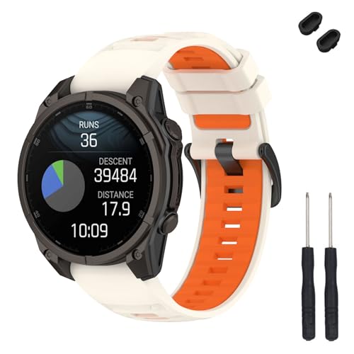 TopPerfekt 22mm Band Kompatibel mit Garmin Fenix 8 47mm, Weiches Silikon Ersatz Uhrenarmband Armband für Instinct 3 45mm/Tactix 8 47mm/ Descent G1/G2 Smart Watch für Frauen Männer(Sternenlicht/Orange) von TopPerfekt