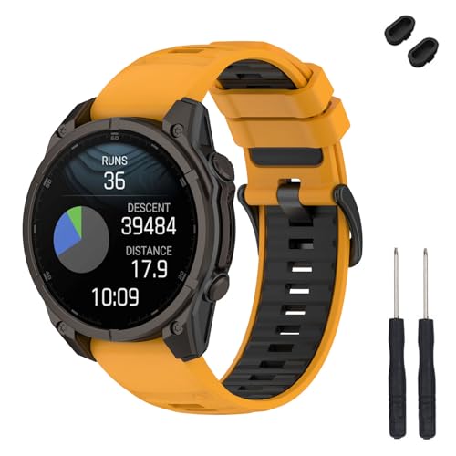 TopPerfekt 22mm Band Kompatibel mit Garmin Fenix 8 47mm, Weiches Silikon Ersatz Uhrenarmband Armband für Instinct 3 45mm/Tactix 8 47mm/ Descent G1/G2 Smart Watch für Frauen Männer (Orange/Schwarz) von TopPerfekt