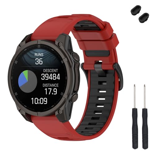 TopPerfekt 22mm Band Kompatibel mit Garmin Fenix 8 47mm, Weiches Silikon Ersatz Uhrenarmband Armband für Instinct 3 45mm/Tactix 8 47mm/ Descent G1/G2 Smart Watch für Frauen Männer (Rot/Schwarz) von TopPerfekt