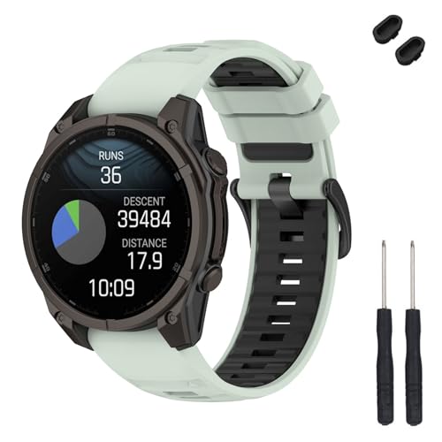TopPerfekt 22mm Band Kompatibel mit Garmin Fenix 8 47mm, Weiches Silikon Ersatz Uhrenarmband Armband für Instinct 3 45mm/Tactix 8 47mm/ Descent G1/G2 Smart Watch für Frauen Männer (Mintgrün/Schwarz) von TopPerfekt