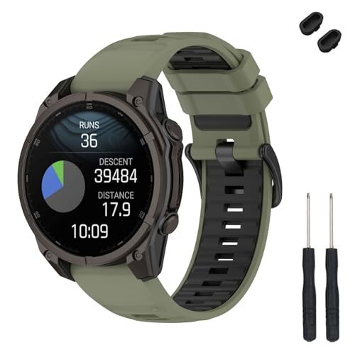 TopPerfekt 22mm Band Kompatibel mit Garmin Fenix 8 47mm, Weiches Silikon Ersatz Uhrenarmband Armband für Instinct 3 45mm/Tactix 8 47mm/ Descent G1/G2 Smart Watch für Frauen Männer (Marinegrün/Schwarz) von TopPerfekt