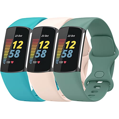 TopPerfekt Armbänder Kompatibel mit Fitbit Charge 6 Armband, Verstellbares Weiches Silikon Sport Ersatz Uhrenarmband Armbänder Armband für Charge 5 Activity Tracker Damen Herren von TopPerfekt