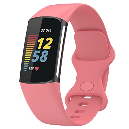 TopPerfekt Armbänder Kompatibel mit Fitbit Charge 6 Armband, Verstellbares Weiches Silikon Sport Ersatz Uhrenarmband Armbänder Armband für Charge 5 Activity Tracker Damen Herren (Rosa, S) von TopPerfekt