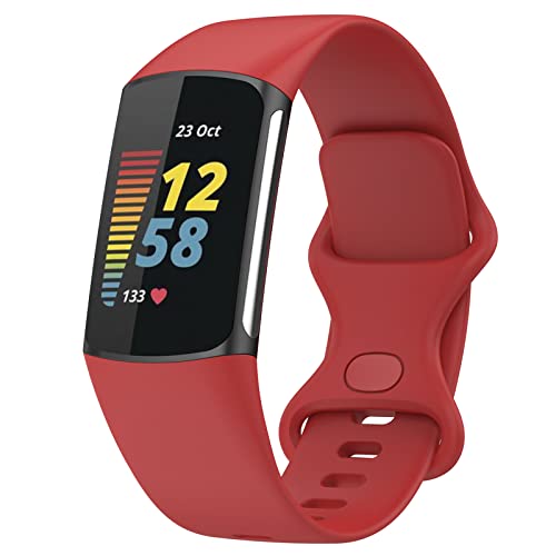 TopPerfekt Armbänder Kompatibel mit Fitbit Charge 6 Armband, Verstellbares Weiches Silikon Sport Ersatz Uhrenarmband Armbänder Armband für Charge 5 Activity Tracker Damen Herren (Rot, S) von TopPerfekt