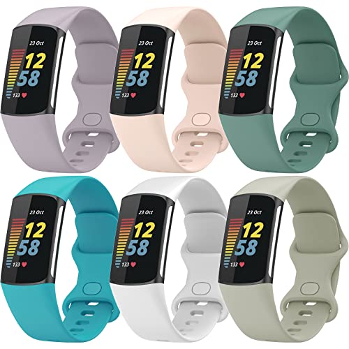 TopPerfekt Armbänder Kompatibel mit Fitbit Charge 6 Armband, Verstellbares Weiches Silikon Sport Ersatz Uhrenarmband Armbänder Armband für Charge 5 Activity Tracker Damen Herren von TopPerfekt