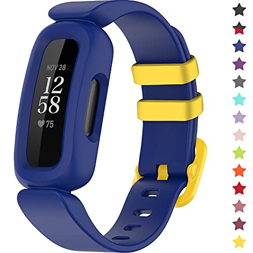 TopPerfekt Armbänder kompatibel mit Fitbit Ace 3 für Kinder, weiches Silikon, wasserdichtes Armband, Zubehör, Sportuhrenarmband Jungen Mädchen (Blau-gelber Verschlussring) von TopPerfekt