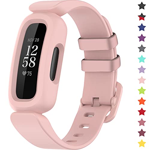 TopPerfekt Armbänder kompatibel mit Fitbit Ace 3 für Kinder, weiches Silikon, wasserdichtes Armband, Zubehör, Sportuhrenarmband Jungen Mädchen (hellrosa) von TopPerfekt