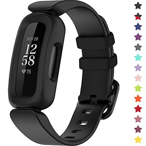 TopPerfekt Armbänder kompatibel mit Fitbit Ace 3 für Kinder, weiches Silikon, wasserdichtes Armband, Zubehör, Sportuhrenarmband Jungen Mädchen (Schwarz) von TopPerfekt