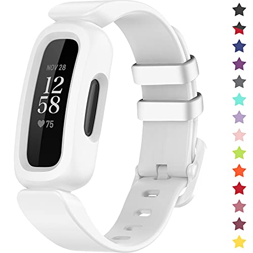 TopPerfekt Armbänder kompatibel mit Fitbit Ace 3 für Kinder, weiches Silikon, wasserdichtes Armband, Zubehör, Sportuhrenarmband Jungen Mädchen (Weiß) von TopPerfekt