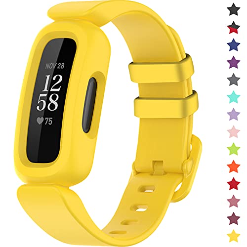 TopPerfekt Armbänder kompatibel mit Fitbit Ace 3 für Kinder, weiches Silikon, wasserdichtes Armband, Zubehör, Sportuhrenarmband Jungen Mädchen (gelb) von TopPerfekt