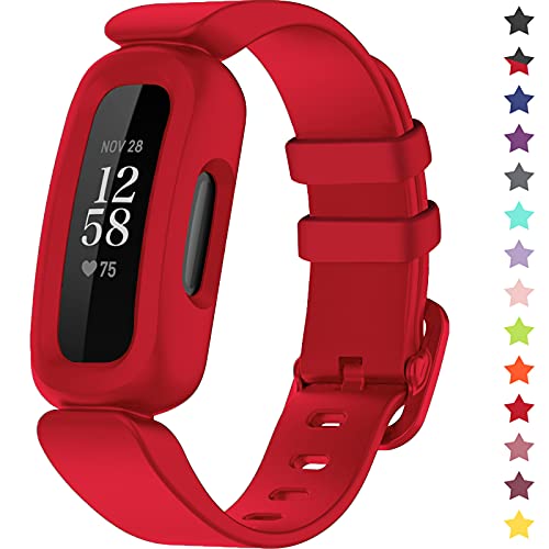 TopPerfekt Armbänder kompatibel mit Fitbit Ace 3 für Kinder, weiches Silikon, wasserdichtes Armband, Zubehör, Sportuhrenarmband Jungen Mädchen (rot) von TopPerfekt