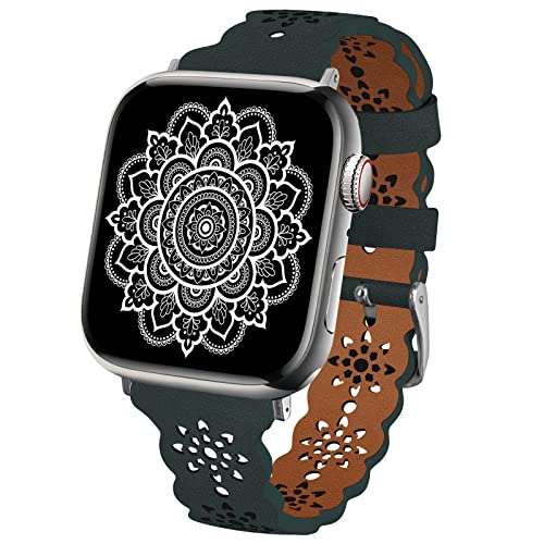 TopPerfekt Spitze Lederband Kompatibel Apple Watch 38mm 40mm 41mm Damen Ultra Dünn Aushöhlen Atmungsaktives Lederband Klassische Schließe für iWatch Collection Ultra SE 8 7 6 5 4 3 2 1 von TopPerfekt