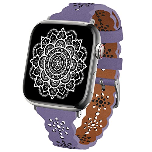 TopPerfekt Spitze Lederband Kompatibel Apple Watch 38mm 40mm 41mm Damen Ultra Dünn Aushöhlen Atmungsaktives Lederband Klassische Schließe für iWatch Collection Ultra SE 8 7 6 5 4 3 2 1 von TopPerfekt