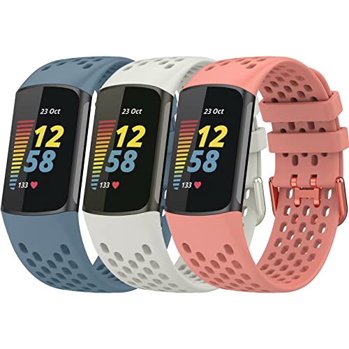 TopPerfekt Sport Armbänder Kompatibel mit Fitbit Charge 5 Armband, Verstellbares Atmungsaktives Weiches Silikon Sport Ersatz Uhrenarmband Armbänder Armband für Charge 5 Activity Tracker Damen Herren von TopPerfekt