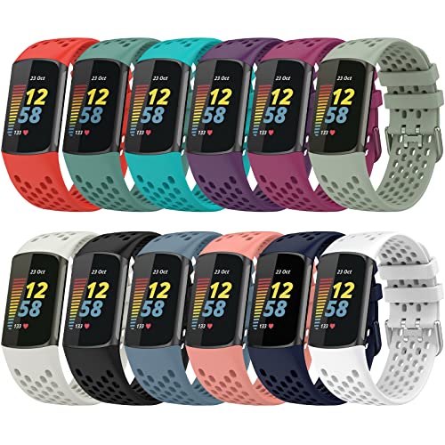 TopPerfekt Sport Armbänder Kompatibel mit Fitbit Charge 5 Armband, Verstellbares Atmungsaktives Weiches Silikon Sport Ersatz Uhrenarmband Armbänder Armband für Charge 5 Activity Tracker Damen Herren von TopPerfekt