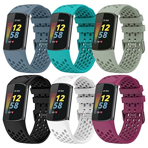 TopPerfekt Sport Armbänder Kompatibel mit Fitbit Charge 5 Armband, Verstellbares Atmungsaktives Weiches Silikon Sport Ersatz Uhrenarmband Armbänder Armband für Charge 5 Activity Tracker Damen Herren von TopPerfekt